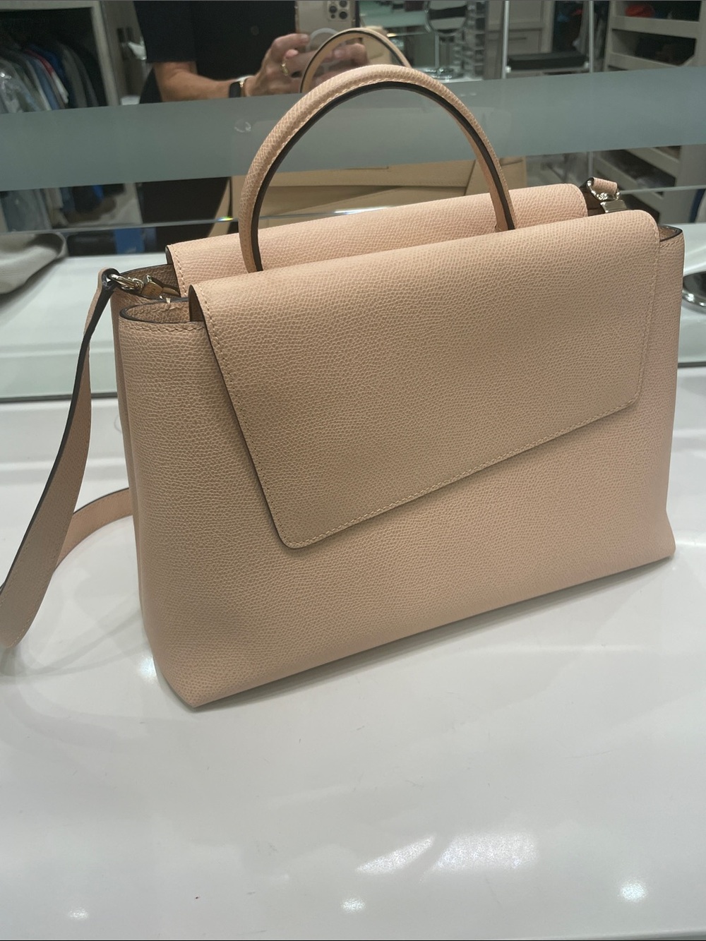 Valextra top handle bag with detachable shoulder strap in blush